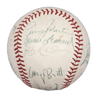 1975 Kansas City Royals Team Signed OAL Cronin Baseball With 15 Signatures Including Early Brett, Killebrew & Herzog (JSA)